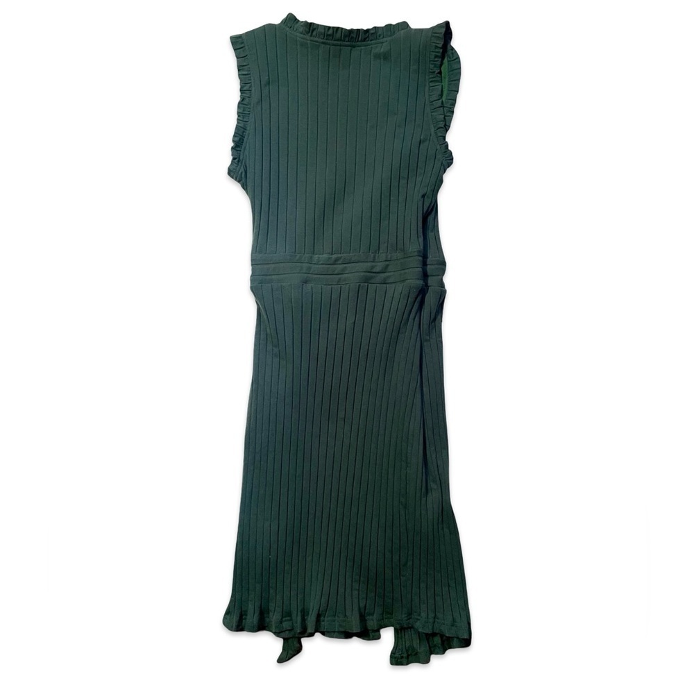 Listicle Green Ribbed Wrap Sleeveless Ruffle Trim Tie Waist Dress Size L NWOT - Picture 3 of 3